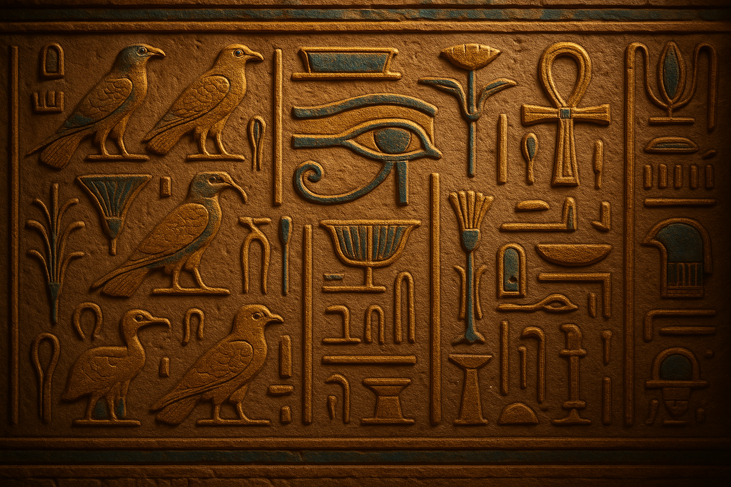 Ancient Egyptian Heiroglyphs decorating Egyptian Temple Walls
