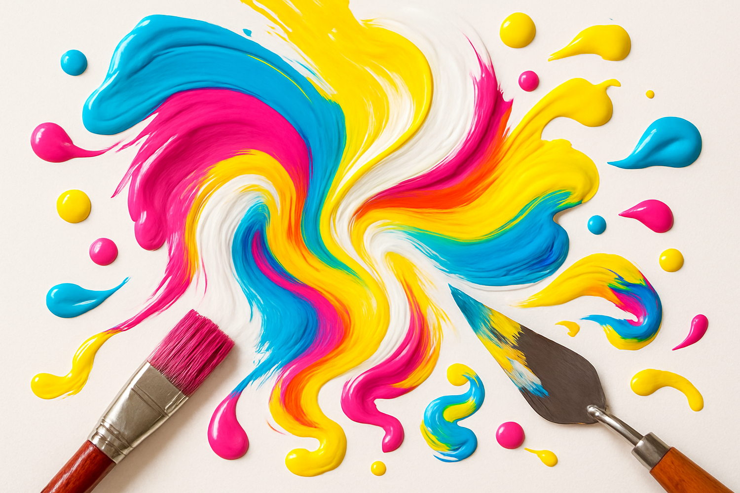 mixing cyan, magenta, yellow and white to create a new colour