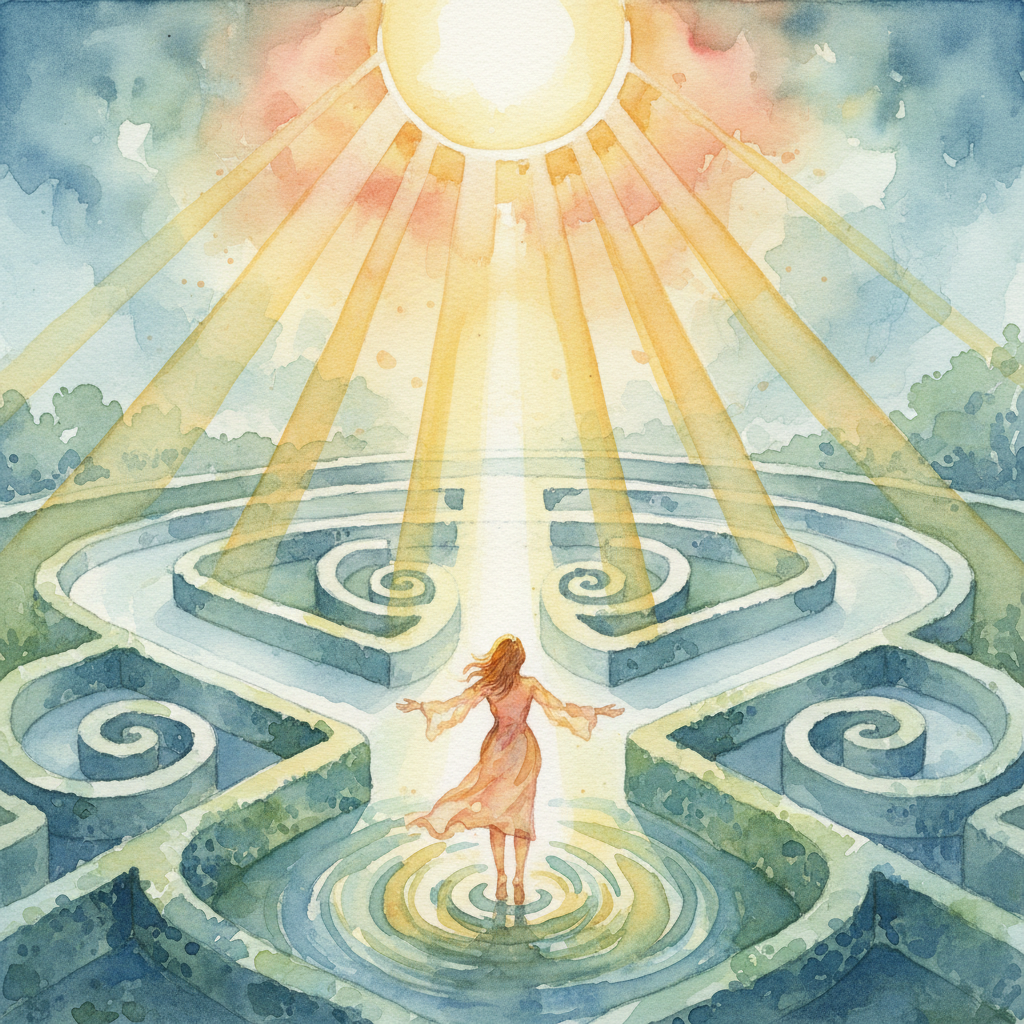 Image of someone stuck in a maze with repeating patterns