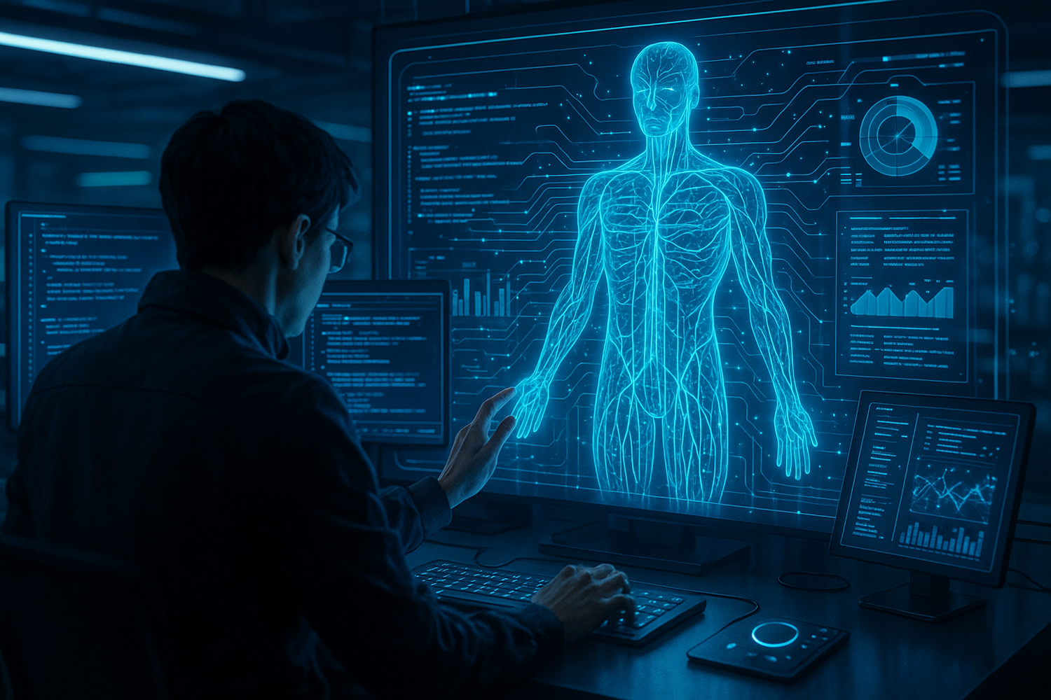 someone re-programming an informational blueprint for a human